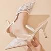 TRAF Tacchi Alti da Donna Scarpe da Sposa Sposa Décolleté Rete Fiori Ricamati Bianco Dietro Sexy Elegante Scarpe da Ufficio Donna
