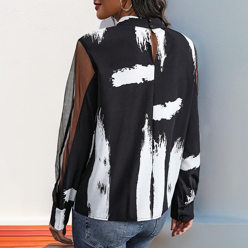 YYFS Dámská móda Ležérní Letní Jarní Halenky a Košile s Dlouhým Rukávem se Stojáčkem