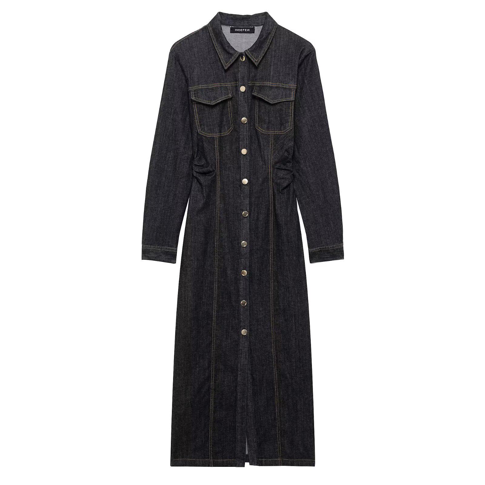 

Spring 2025 Women s European & American Style Denim Midi Dress with Long Sleeves M синий