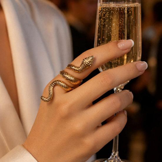 Exaggerated Snake Print Finger Band, Adjustable Open Snake Ring, Three-Dimensional Winding Design Animal Ring for Jewelry Gift