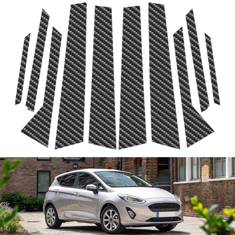Passend für Ford Fiesta 2008-2019 Autozubehör 10 Stück Säulenverkleidungen Türfenster Zierleistenabdeckung Aufkleber Autoteile Außen