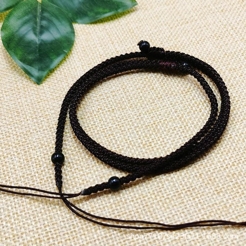 Tibetan Agate and Jade Amber Cross-Body Necklace with Handmade Woven Cord коричневый