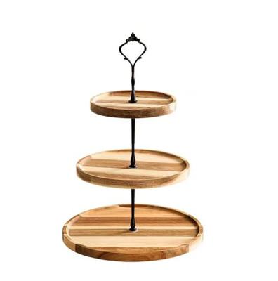 3-Tier Acacia Wood Afternoon Tea Stand with Compote and Dessert Plate for Cake Display, Perfect for Weddings, Birthdays, and Afternoon Tea Parties