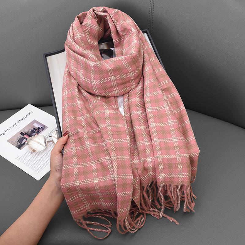 Ins Retro Green Plaid Cashmere Scarf Women'S Christmas Gift Warm Versatile Scarf Men