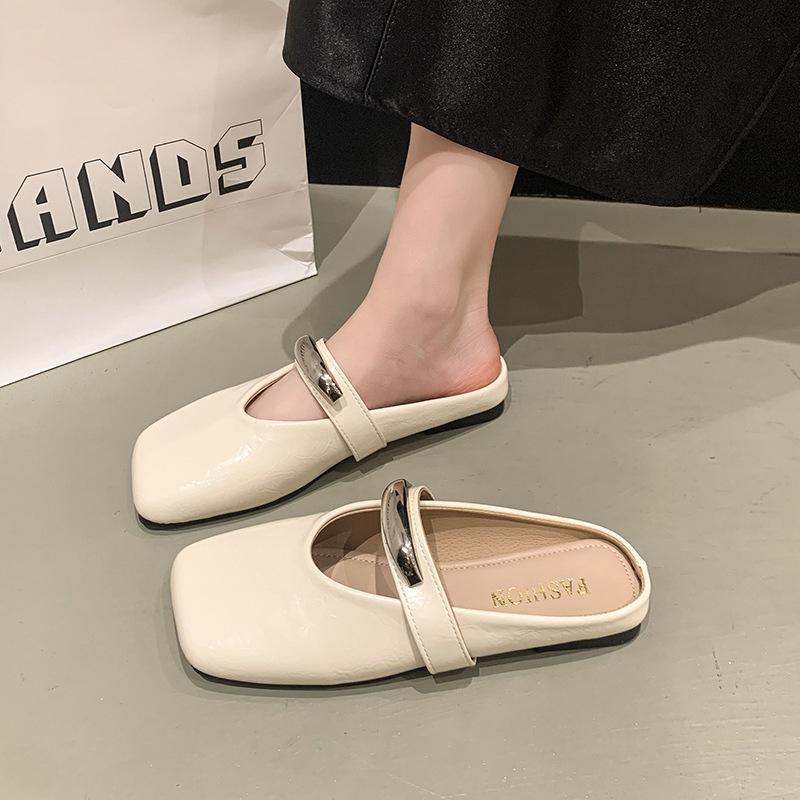 French Flat-bottomed Bag Head Half Slippers Women's Summer Wear 2025 New One-pedal Lazy Pregnant Women Muller Cool Slippers