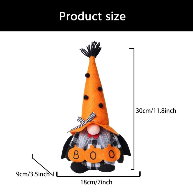 Cute Halloween Gnomes Figurine With Bat Wing and Pumpkin Design Plush Doll for Home Party Shop Desktop Shelf Decors