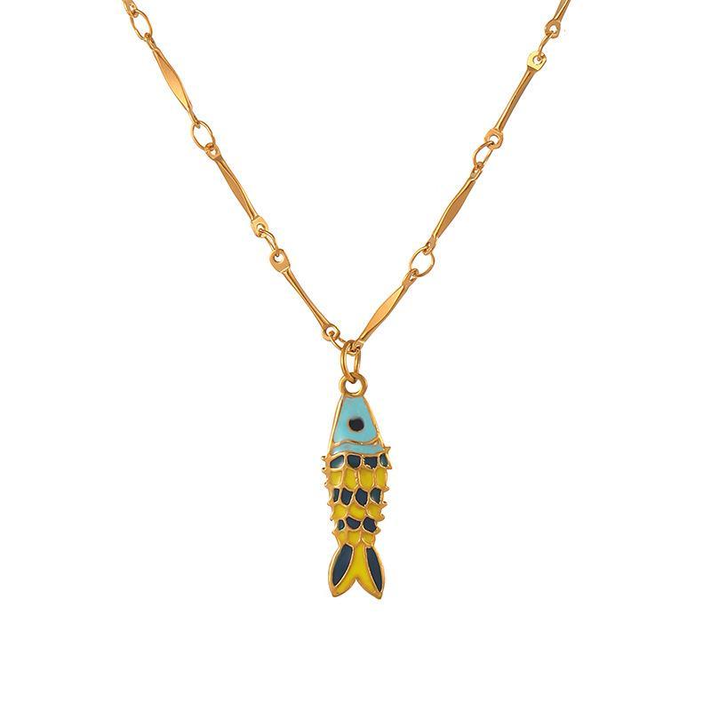 Bohemian Layered Fish Pendant Necklace Colorful Enamel Cute Trendy Adjustable for Teen Girls School Daily Wear