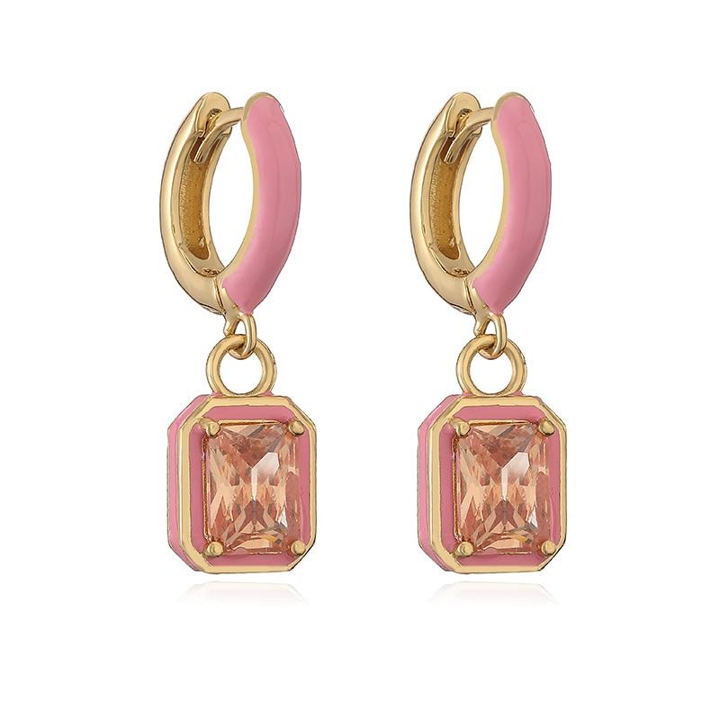HECHENG, Rainbow Colorful Enamel Hoop Earrings Charm Luxury Rectangle Zirconia Ear Buckles For Women Zircon