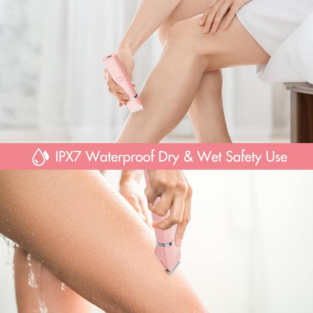 Electric Bikini Trimmer for Women - 2 in 1 Electric Lady Pubic Hair Groomer Painless Hair Removal Razor Body Shaver, Portable Ladies Shaver with 2