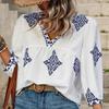 Summer New Fashion Printed V-neck Loose Blouse Women Seven Quarter Sleeve Casual Women's Shirts Tops Vintage Simple Slim Fit Female Blouses 26426