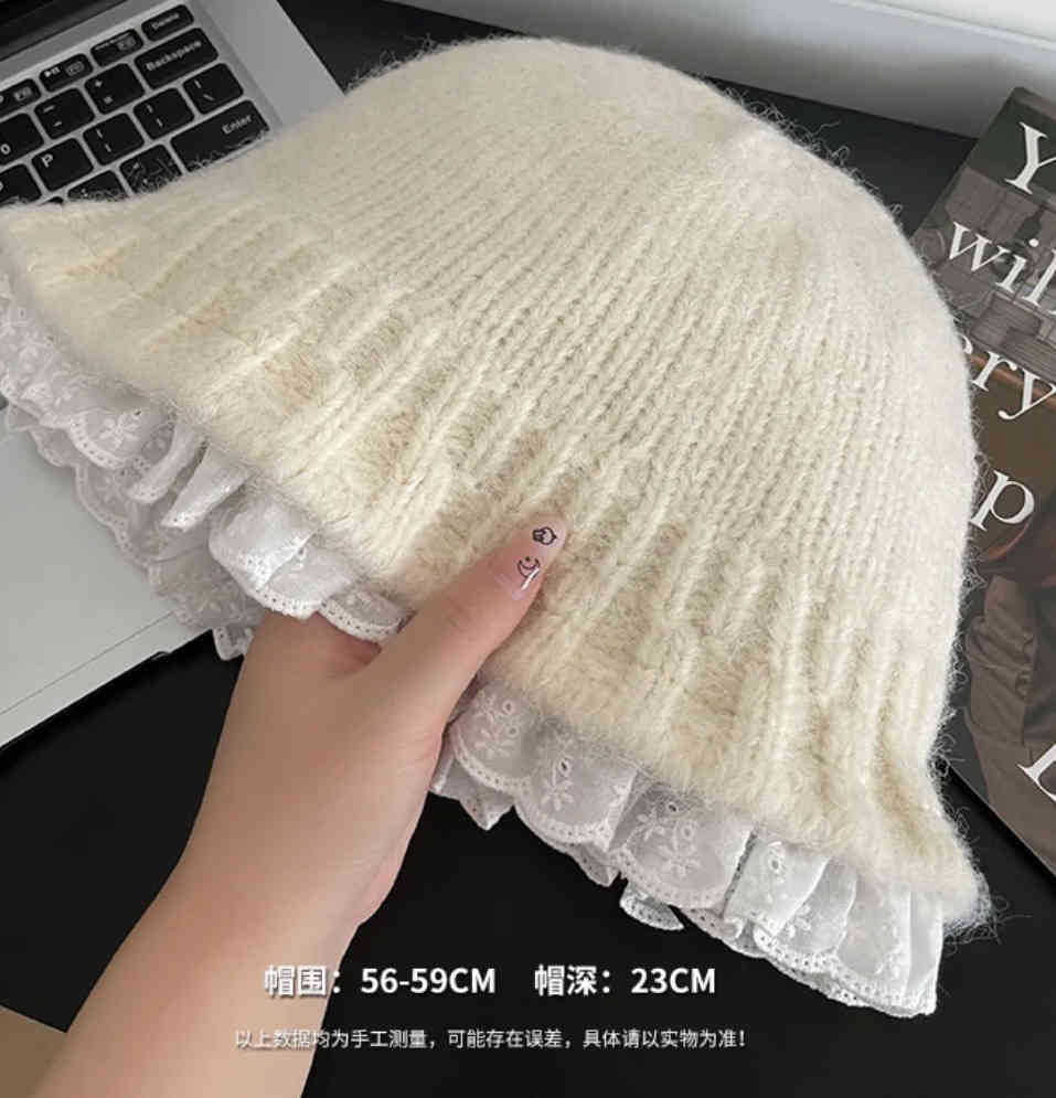 

Шапка с ленивым ветром, женская милая кружевная вязаная шерстяная шапка, показывающая маленькое лицо, теплая универсальная шапка-горшок One Size