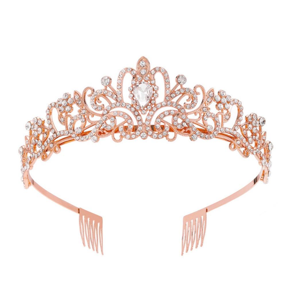 with Comb Rhinestone Crown Vintage Queen Princess Crown Goods Decoration Crystal Tiara Pageant розового золота