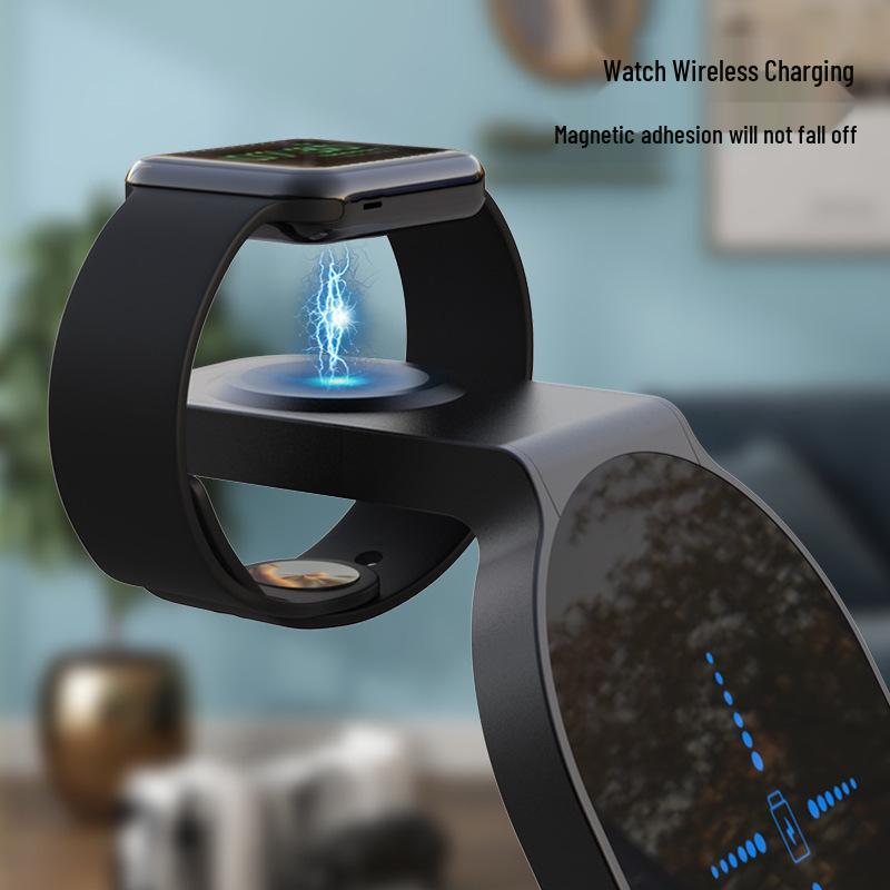 4-in-1 Wireless Charging Station with Clock for Apple Watch, Earphones, and Phone
