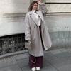 Women Fashion Wool Blend Warm Long Coat Autumn Winter Loose Pocket Double-breasted Jacket Elegant Lapel Overcoat