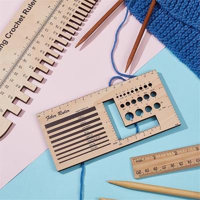 2Pcs Wooden Sock Knitting Rulers Gauge Knitting Calculator Multi-Functional Yarn Measuring Tools for Spinners