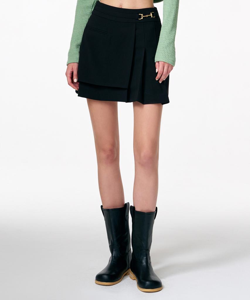 ETMON Pleats Chain Mini Skirt Black