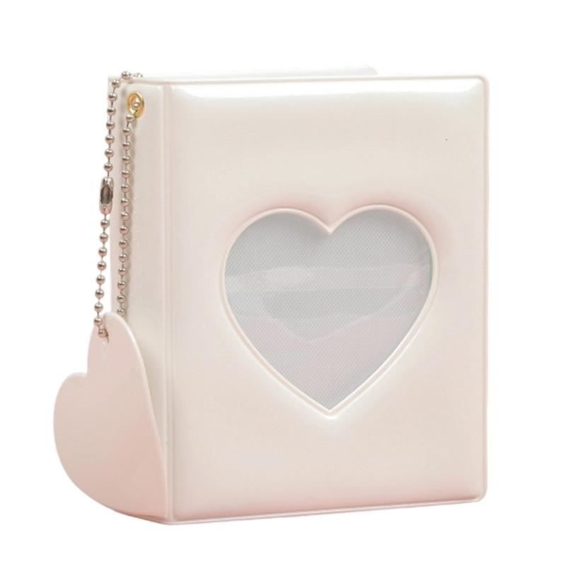 Stylish 3Inch Mini Photo Album with Heart Cutout PVC Cover and 32 Pocket Picture Binder Idol Photocard Collect Book
