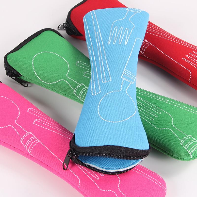 Simple Pillow Bag Travel Cutlery Bag Portable Knife Fork Chopsticks 8 Colors Soft Air Cotton Zipper 1Pc New Fashion
