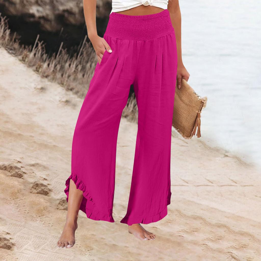 Womens Palazzo Pants Summer Casual Flowy Wide Leg Trousers Beach Travel Vacation Outfits