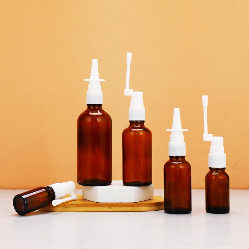 Brown Glass Nasal Spray Bottle with Fine Mist Pump - Portable and Multi-Specification Medicine Container