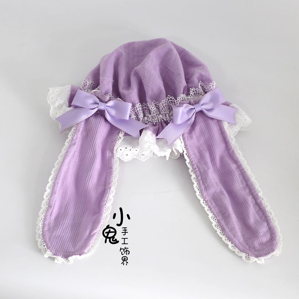 Multi-color Cotton Hats Retro Sweet Lolita Rabbit Ear Hat Lace Cute Removable Rabbit Ear Lace Sun Hat