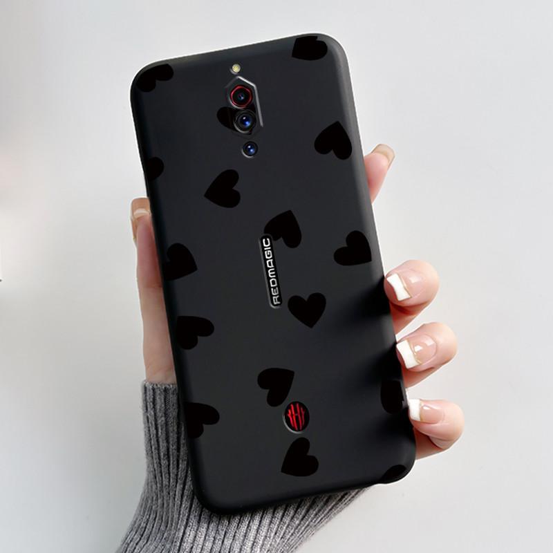 Case For ZTE Nubia Red Magic 5G 5S Cute Heart Rabbit Black Matte Soft Silicone Protective Back Cover RedMagic 5G 5S Phone Case