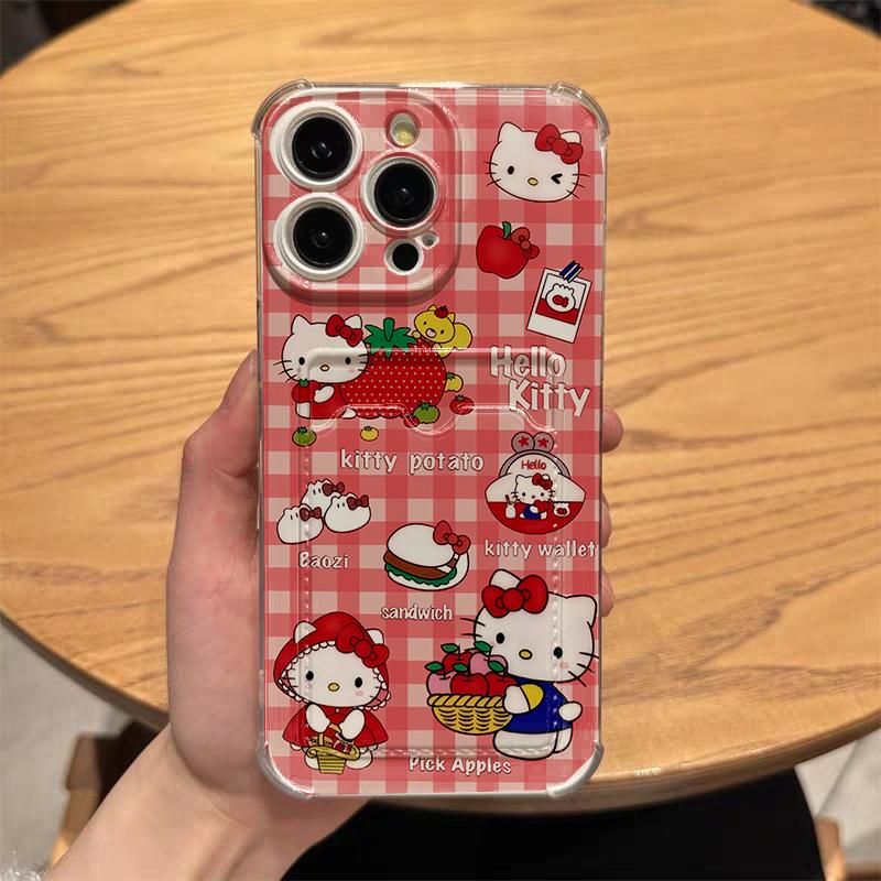Cartoon Hello Kitty Card Holder Case For Iphone 17 Pro Max 17 Air 16 15 14 12 13 11 Pro Max 16e 15 16 Plus 12 13 Mini Cover