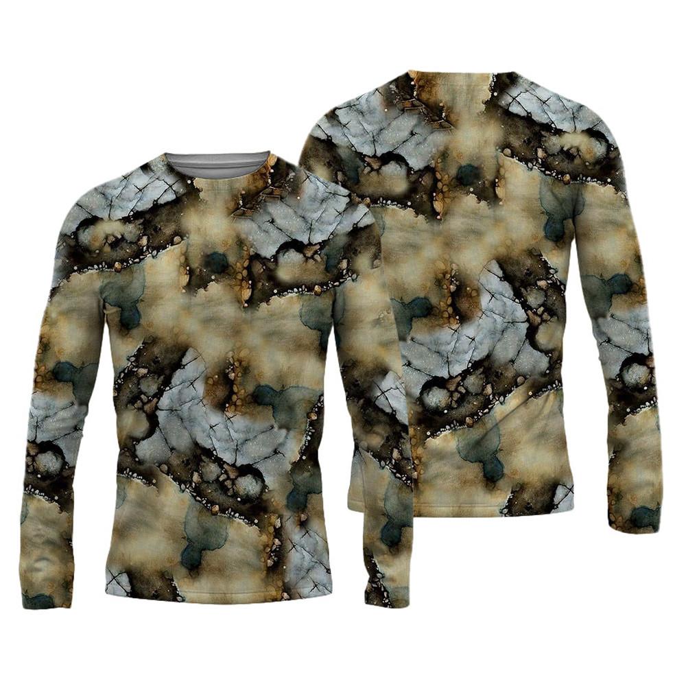 Spring and Autumn Round Neck 3D Camouflage Printed Top Fashionable Casual Vintage Long Sleeved Men's T-shirts