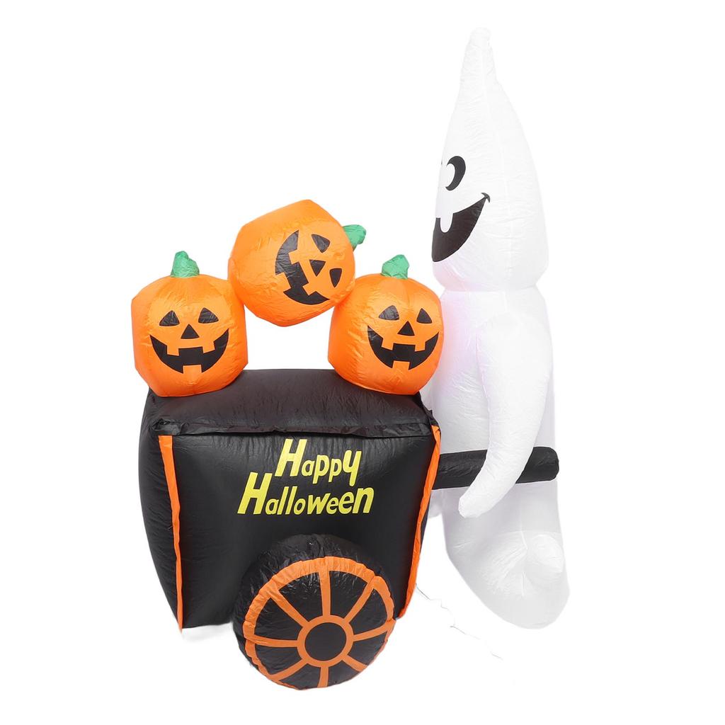 6ft Halloween Inflatable Ghost Pushing Pumpkin Cart Decor IP44 with Blower LED Lights Outdoor
