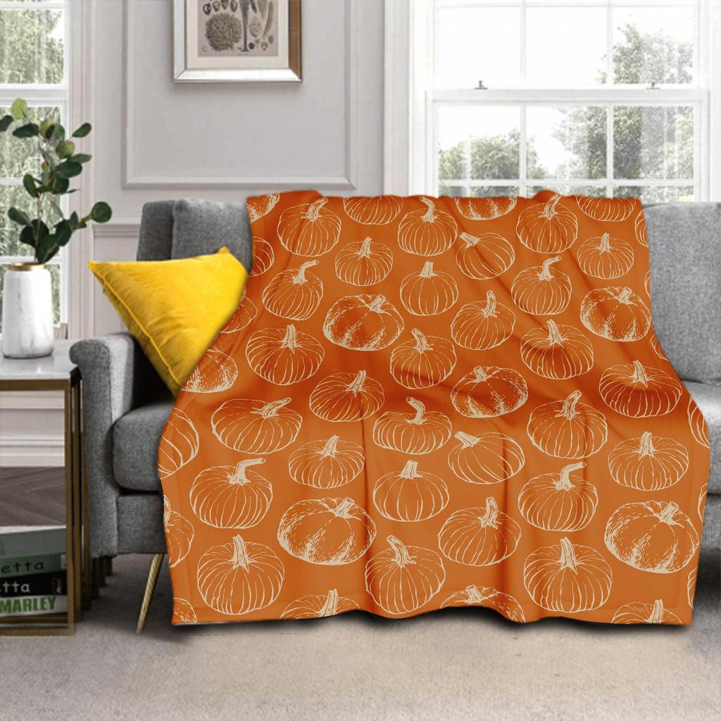 Love Heart Flowering Pumpkin Printed Blanket for Sofa Bed Travel Camping Living Room Office Conditioning Blanket