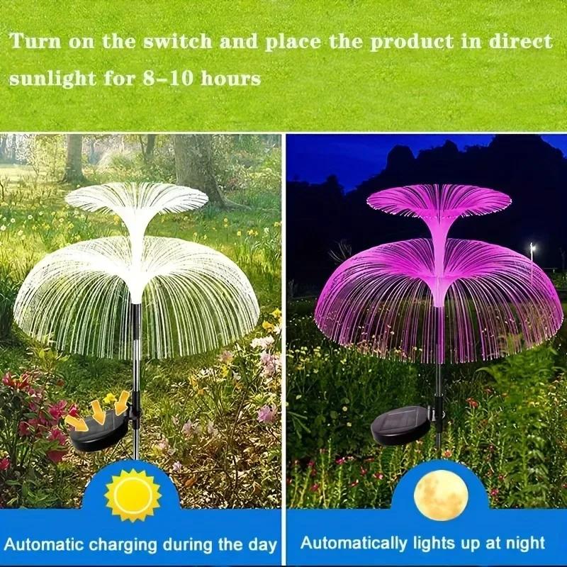 HOMEFISH Outdoor Solar Garden Lights 7-Color Changing Jellyfish Reed LED Solar Stake Lights for Yard Patio Pathway Decor
