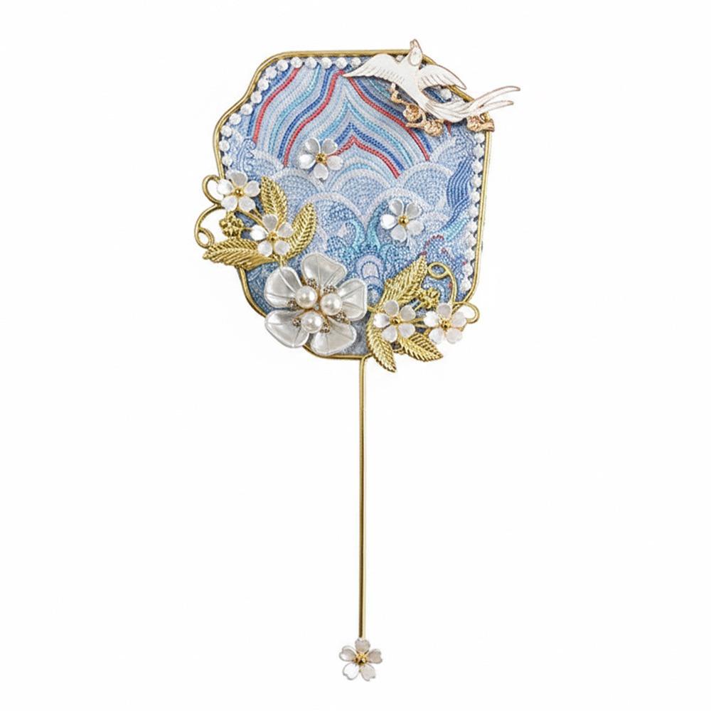 Multicolor DIY Chinese Fan Song Brocade DIY Accessories Mini Handhold Fan Photo Props with Mini Mirror Hand Made Makeup Mirror
