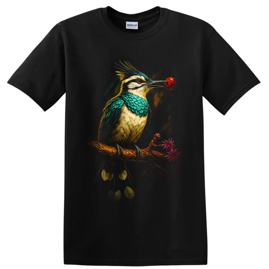 Kookaburra Bird T Shirt w/ Red Rose Vibrant Modern Art Nature Lover Tee Gift