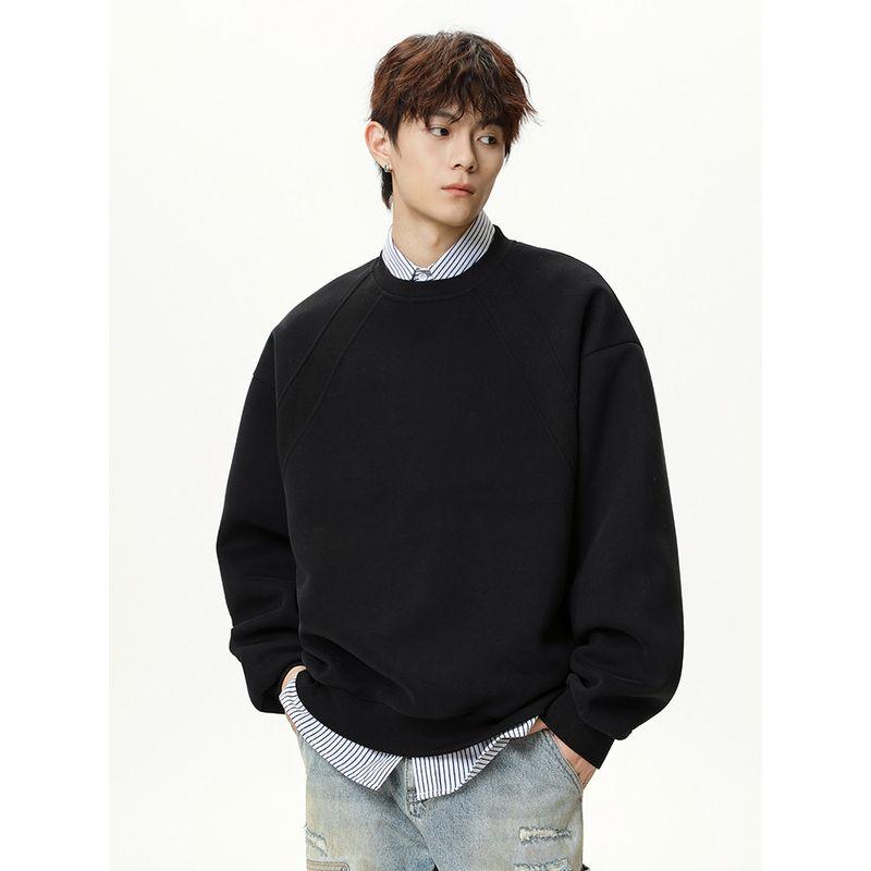 Wassup Design-Focused Niche Mid-Collar Casual Versatile Warm Spring and Autumn Design-Focused Oversized Raglan Sleeve Sweatshirt for Men