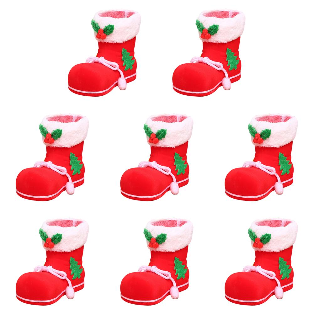 1-8PCS Red Mini Christmas Boots Xmas Tree Decoration Sugar Candy Package Christmas Decoration Christmas Gift Box Boots Bag