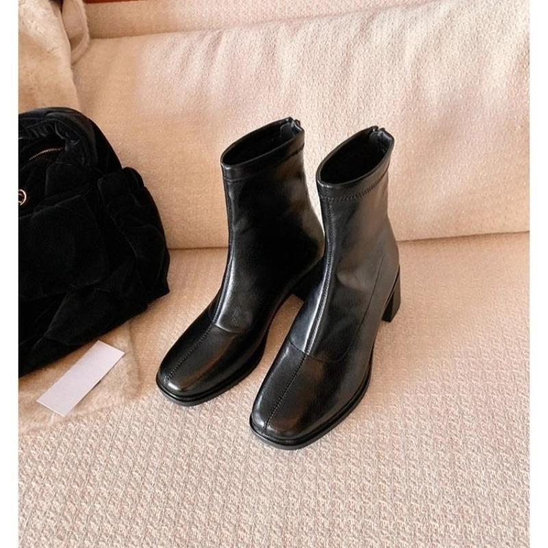 New Style High-heel Square-toe Business Casual Zipper Boots Ankle Boots Women s Shoes 34