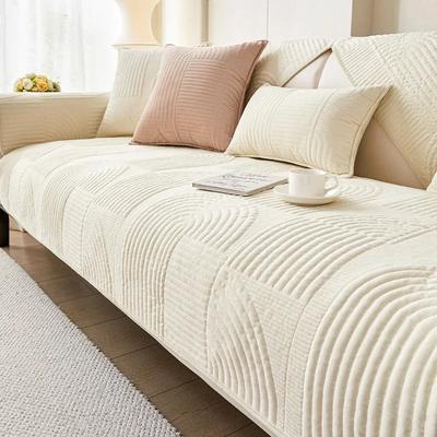 Thicken Soft Warm Sofa Cushion Solid Color Plush Sofa Cover Non-slip Geometry Joint Sofa Cover Cream Wind Couch Mat Pillowcase