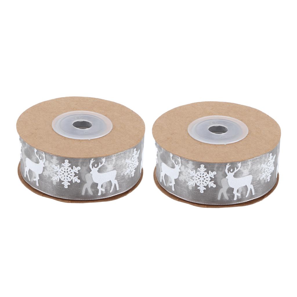 Ribbon 10m Multipurpose Gray Printing Christmas Decoration Snowflake Deer Ribbon Decoration