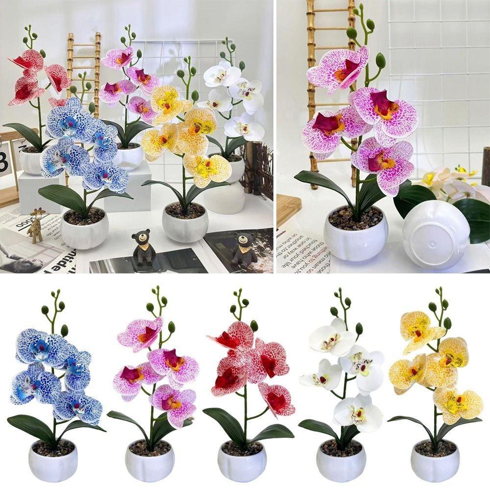 Multicolor Simulation Flower Potted White Flowerpot Faux Potted Plant Orchid  Office Decoration
