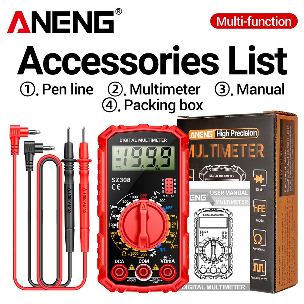 2026 Multifunctional Digital Multimeter AC/DC Current Voltage Resistance Meter Meter Electrician LCD Backlight Ohm Square Wave Test Tools ANENG SZ308