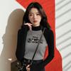 Women's Chic Velvet Raglan Color Block Slimming Long Sleeve Stand-up Collar T-Shirt