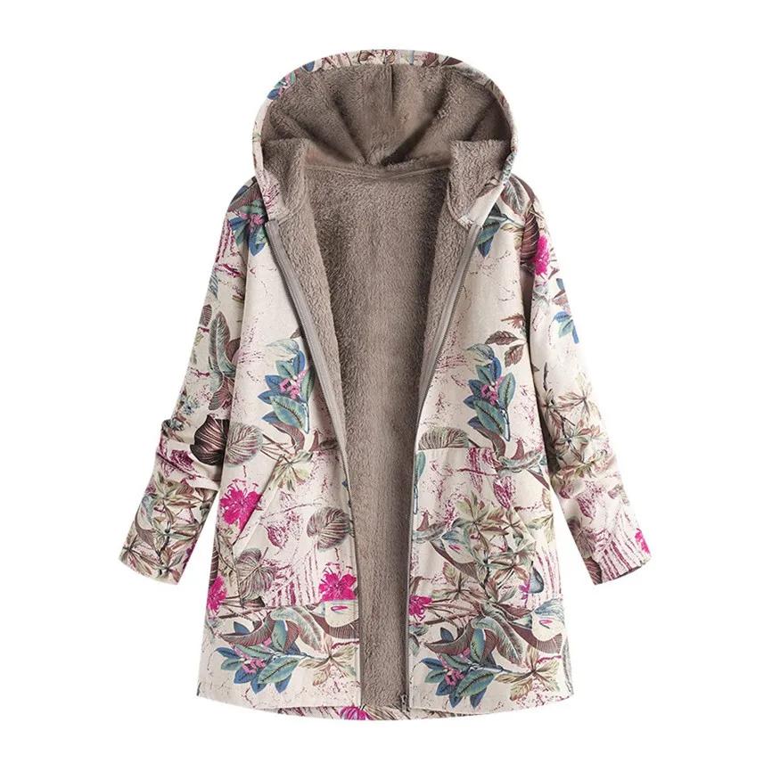 Printed Hooded Coat Long Sleeve Jacket Oversized Vintage Female Cltohing Autumn Winter Warmth Women Jackets Fashion Streetwear