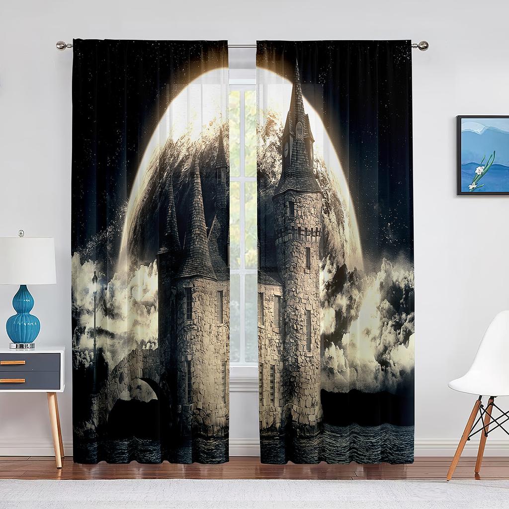 Medieval Castle In Winter Scenery Sheer Curtains for Living Room Bedroom Decor Window Tulle Curtain Transparent Chiffon Curtains