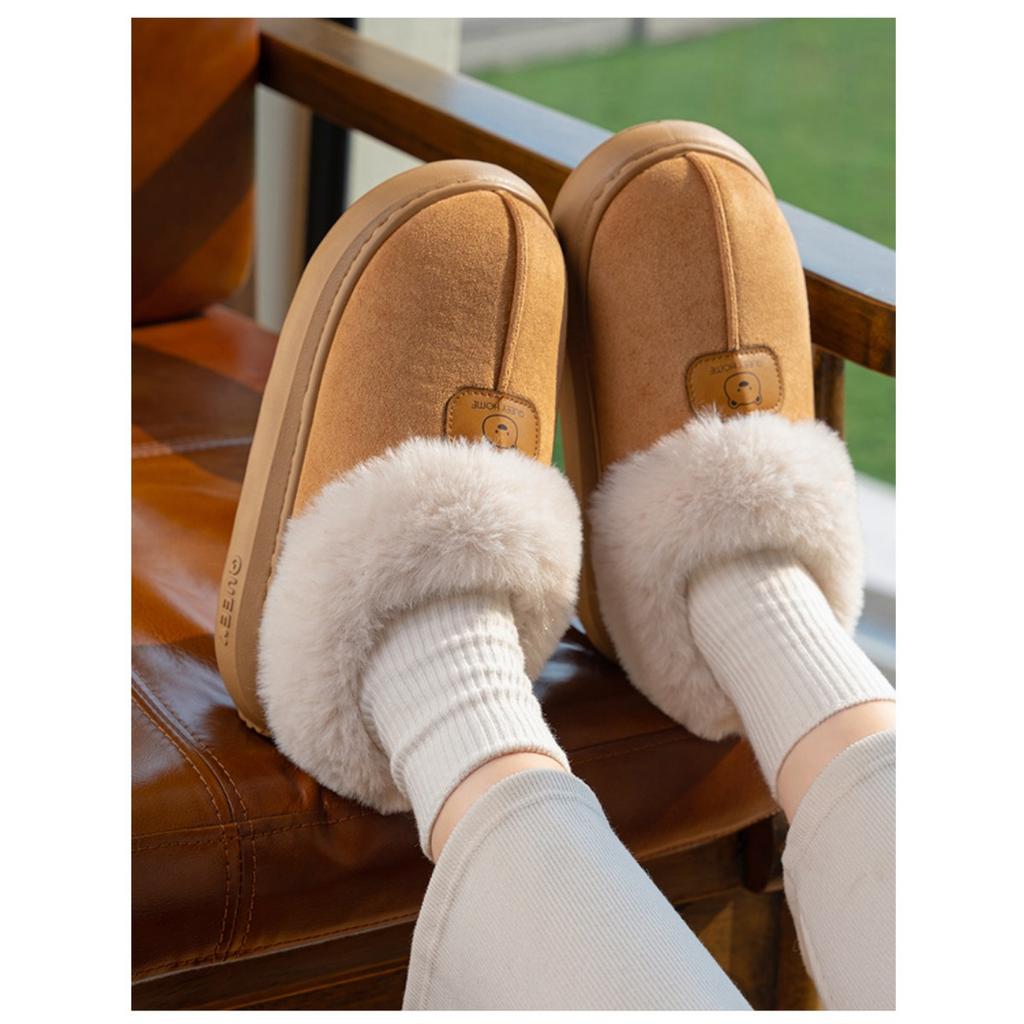 Bag Heel Cotton Shoes for Women In Autumn and Winter, Warm Home, Thick Soled Plush Cotton Slippers for Women Wearing Snow Boots