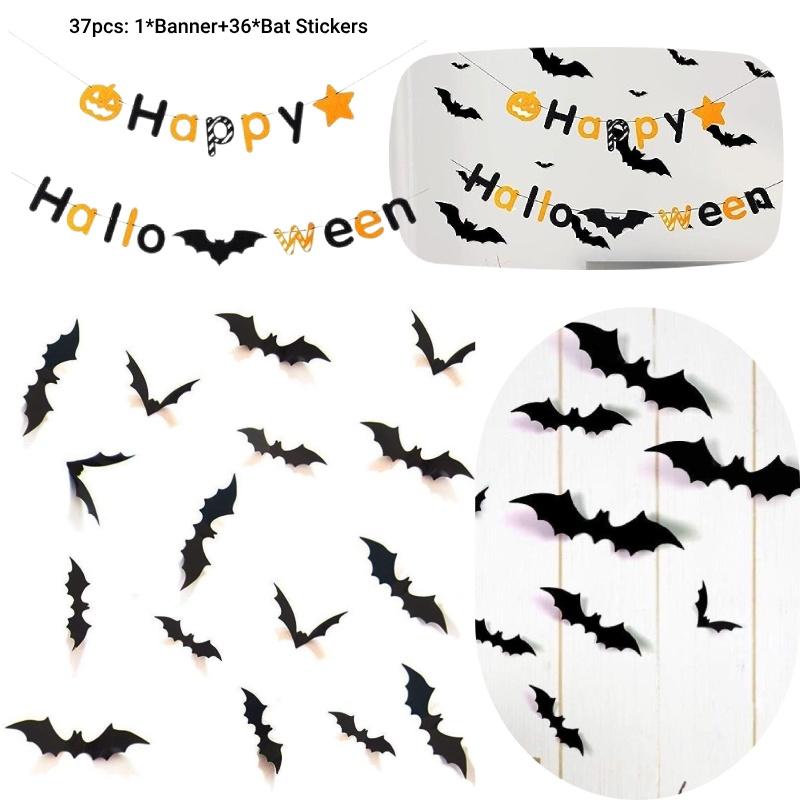 Halloween 3d Bat Sticker Decoration Pack Of 12 Pvc Bat Stickers For Haunted House Decor