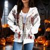 Women's Casual Long Sleeve Zip-Up Hoodie Sweatshirt with Halloween Print
