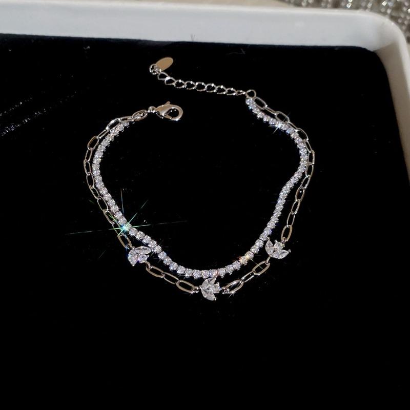 K real gold electroplated double-layer zircon flower bracelet Korean ins elegant bracelet light luxury high-end temperament jewelry