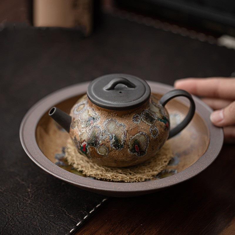 Retro Zen beeswax glaze tea set raw ore coarse pottery old rock mud teapot household high-end brewing teapot single pot