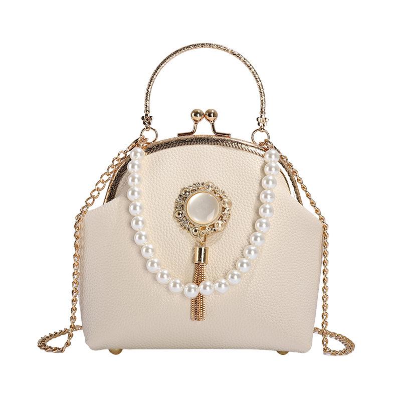 Xiaoxiangfeng Pearl Handbag Women's 2025 New Korean Version Fashion Niche Shoulder Bag Crossbody Clip Shell Bag