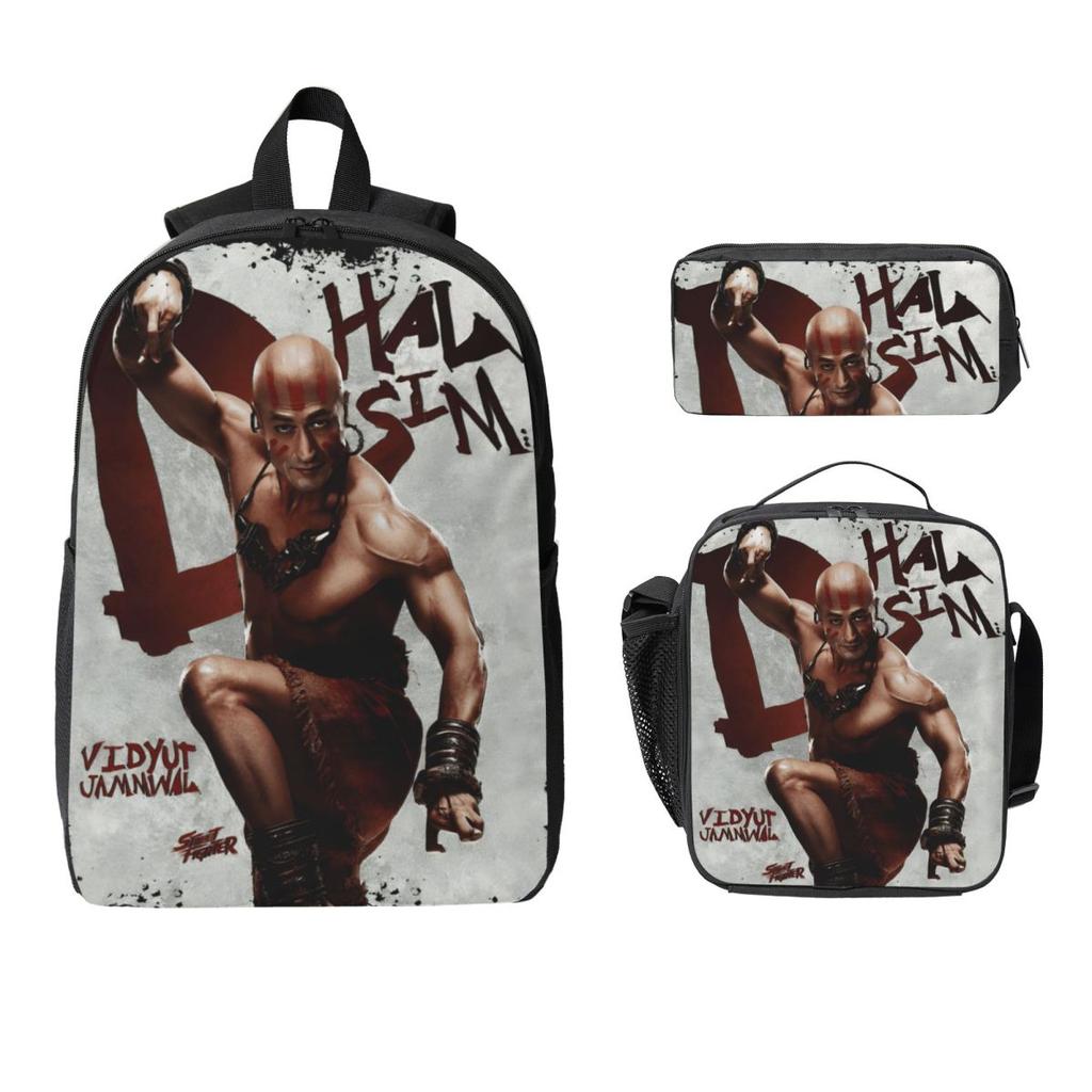 3Pcs Streets Fighters 2026 Accessories Backpack Set for Kids Pen Bags Bookbag Sets with Lunch Box For School Students Knapsack